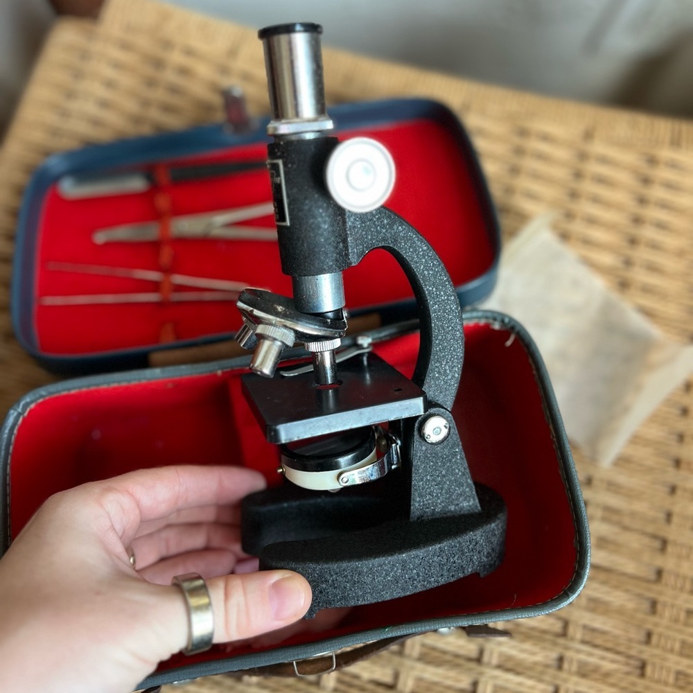 Vintage Sans & Streiffe Microscope Set | 150x 300x 600x MCM Science Kit w/ Case